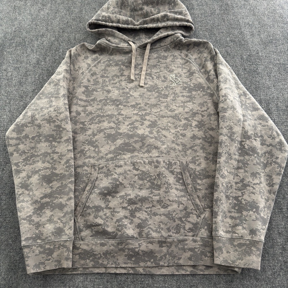 OVO October's Very Own Digital Camo Hoodie Mens XL Grey Owl Logo Sweatshirt